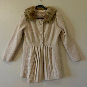 A'Reve Cream lady Jacket with Faux Fur & Lace Removable Collar